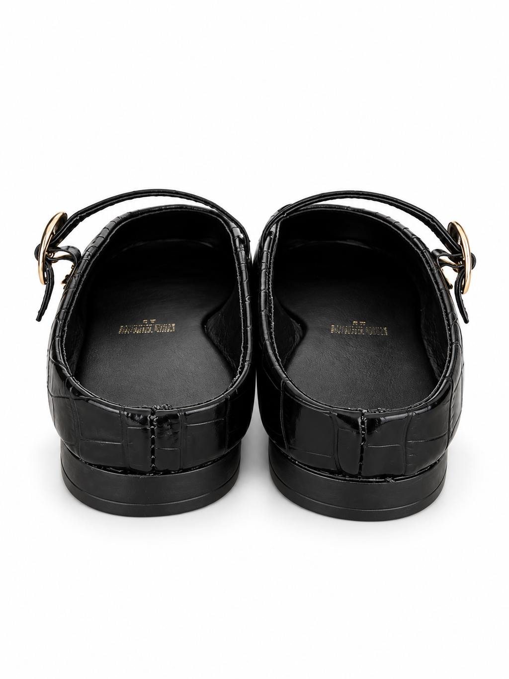 EVA COCO MULE -  Flats Mary Jane Punta Cuadrada Textura cocodrilo negro