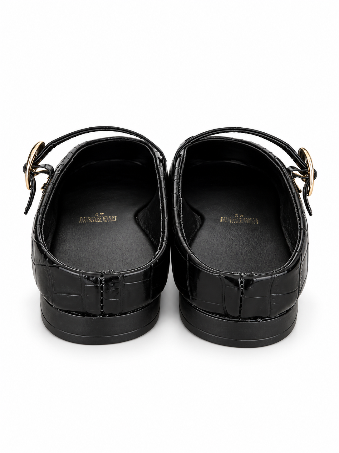 EVA COCO MULE -  Flats Mary Jane Punta Cuadrada Textura cocodrilo negro