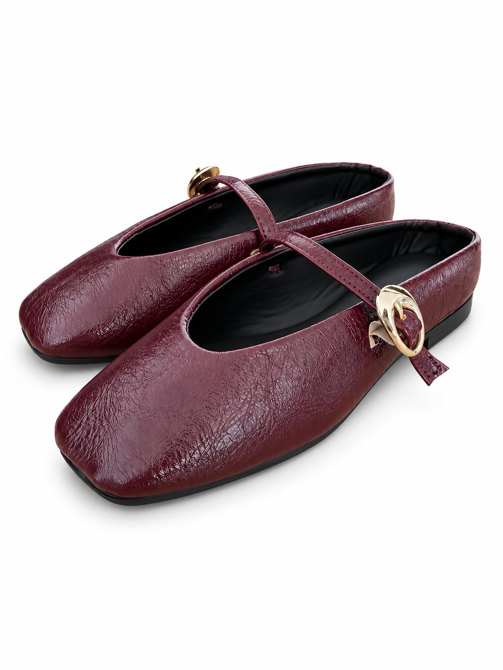EVA MULE- Flats vino Mary Jane Punta Cuadrada
