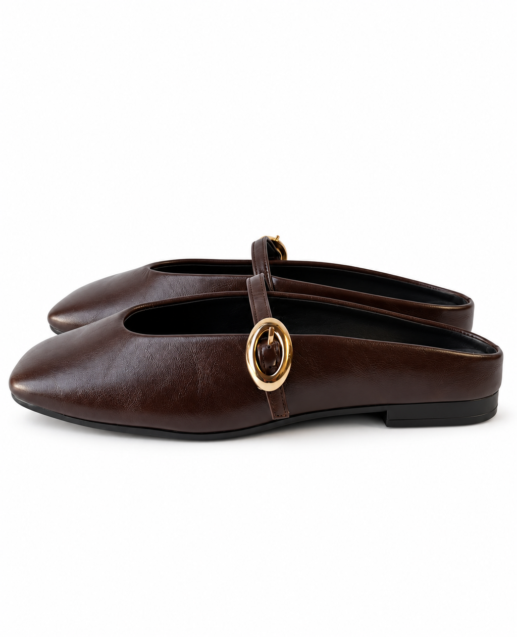 EVA MULE - Chocolate Flats Mary Jane Punta Cuadrada