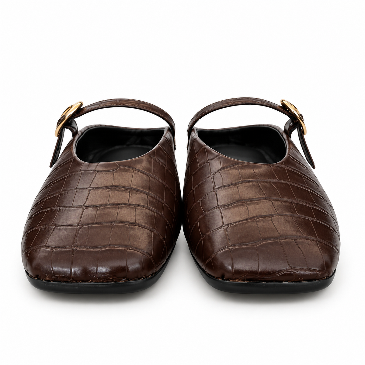 EVA COCO MULE -  Flats Mary Jane Punta Cuadrada Textura cocodrilo chocolate