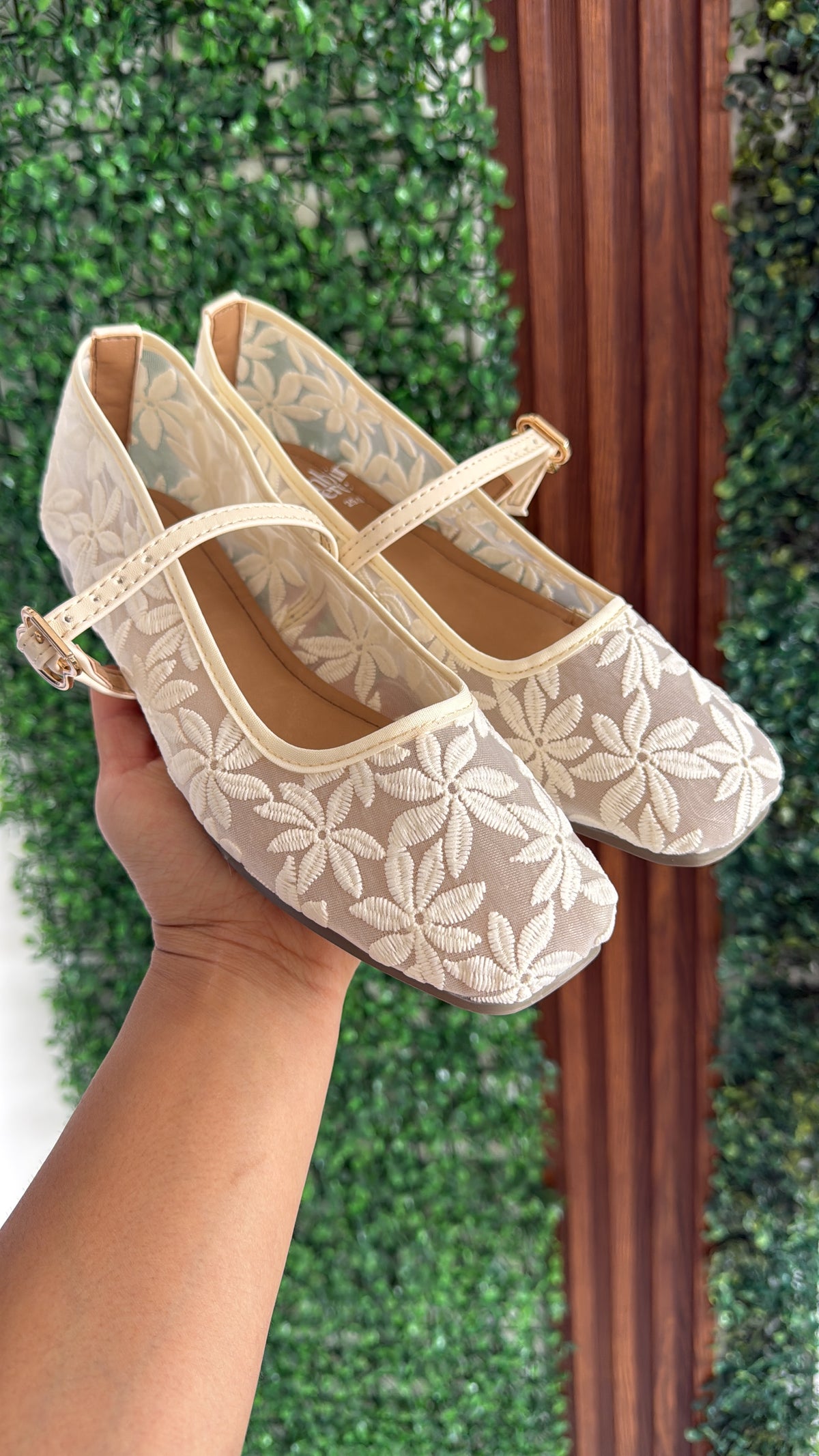Mary Jane mesh flor latte