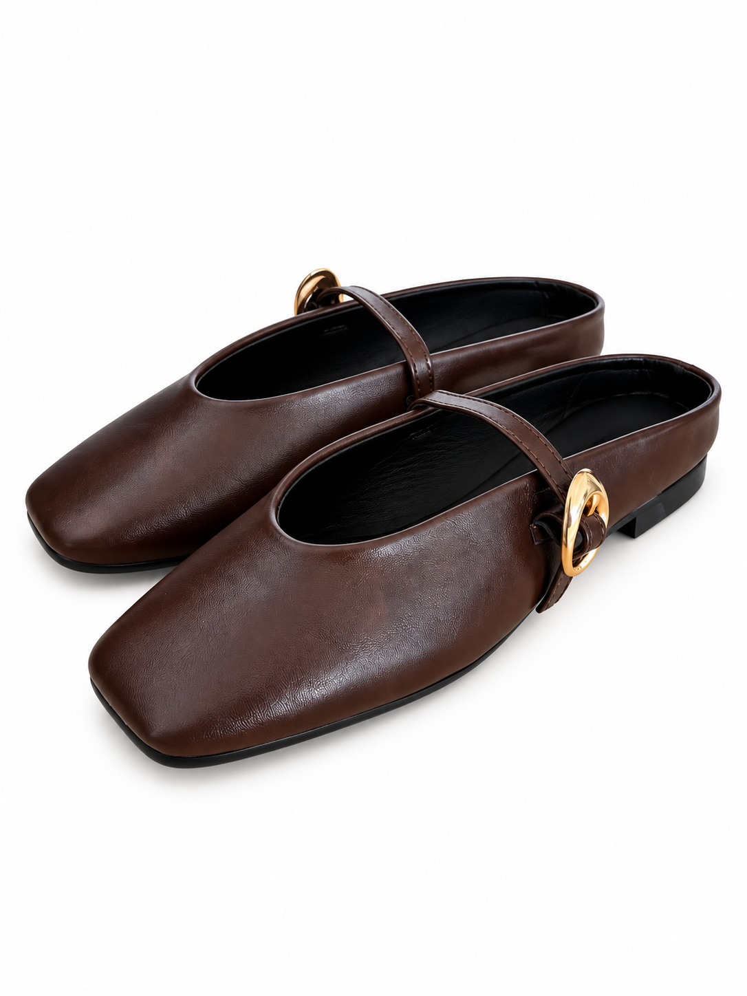 EVA MULE - Chocolate Flats Mary Jane Punta Cuadrada