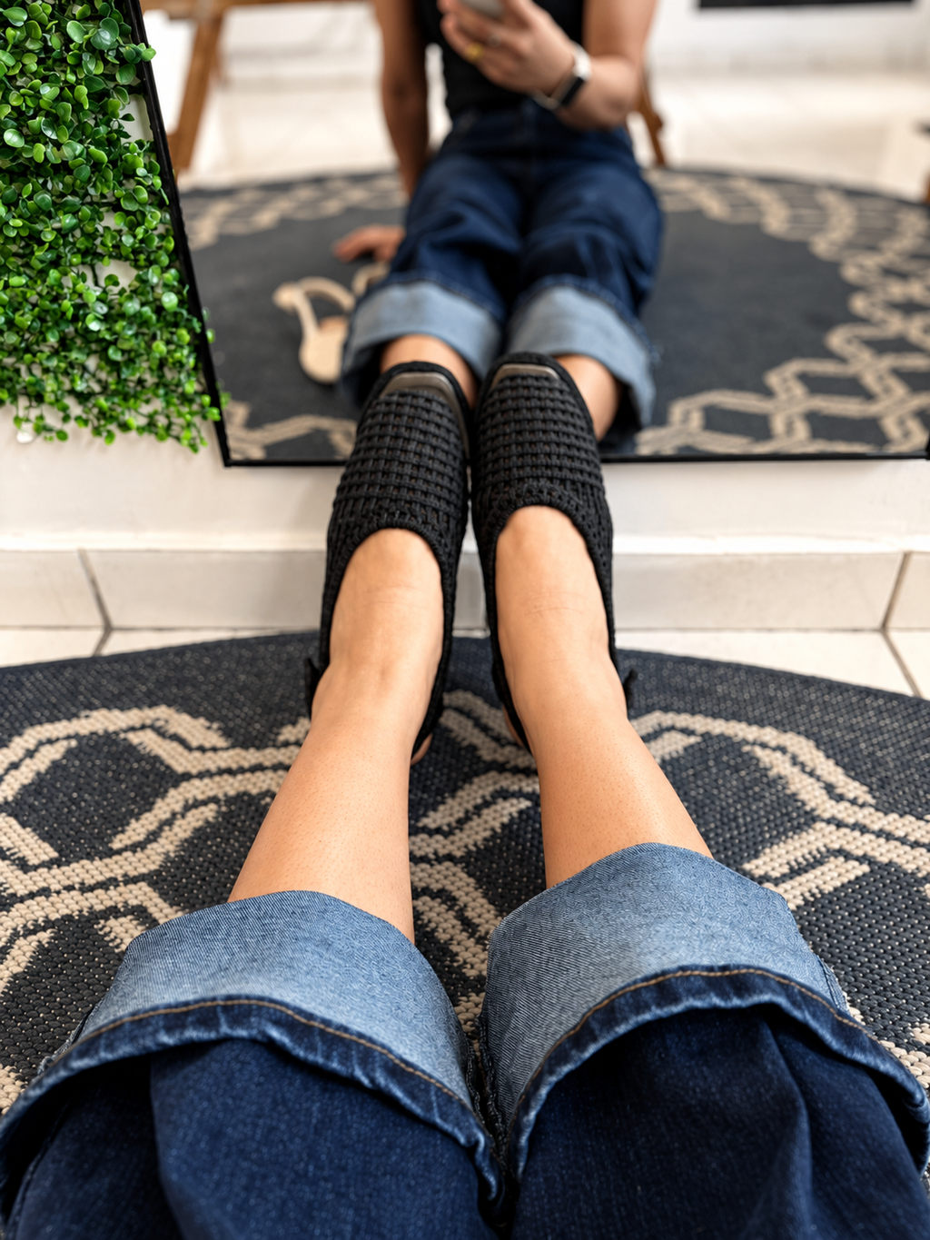 Slingback Capri Tejido — Negro