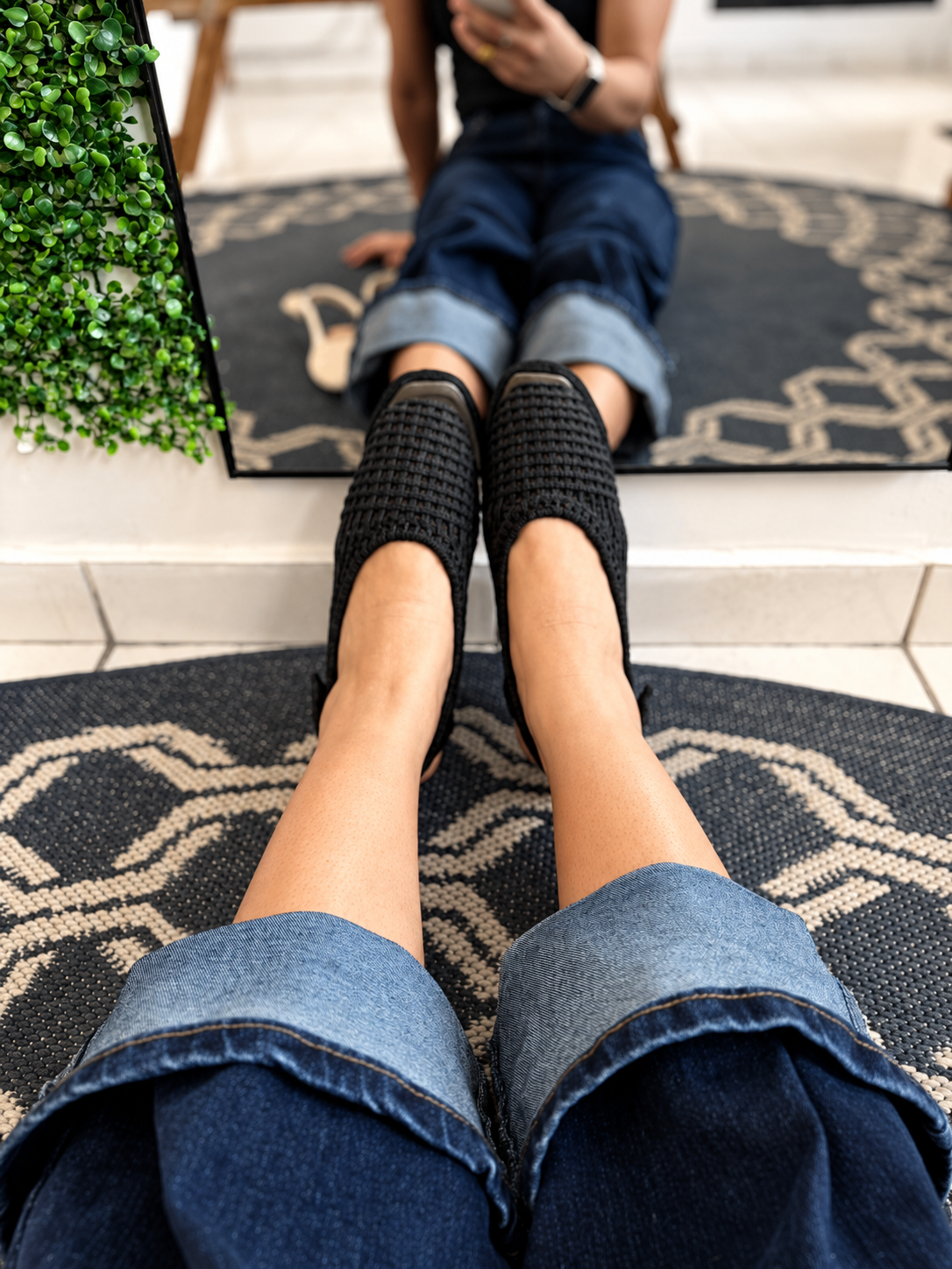 Slingback Capri Tejido — Negro