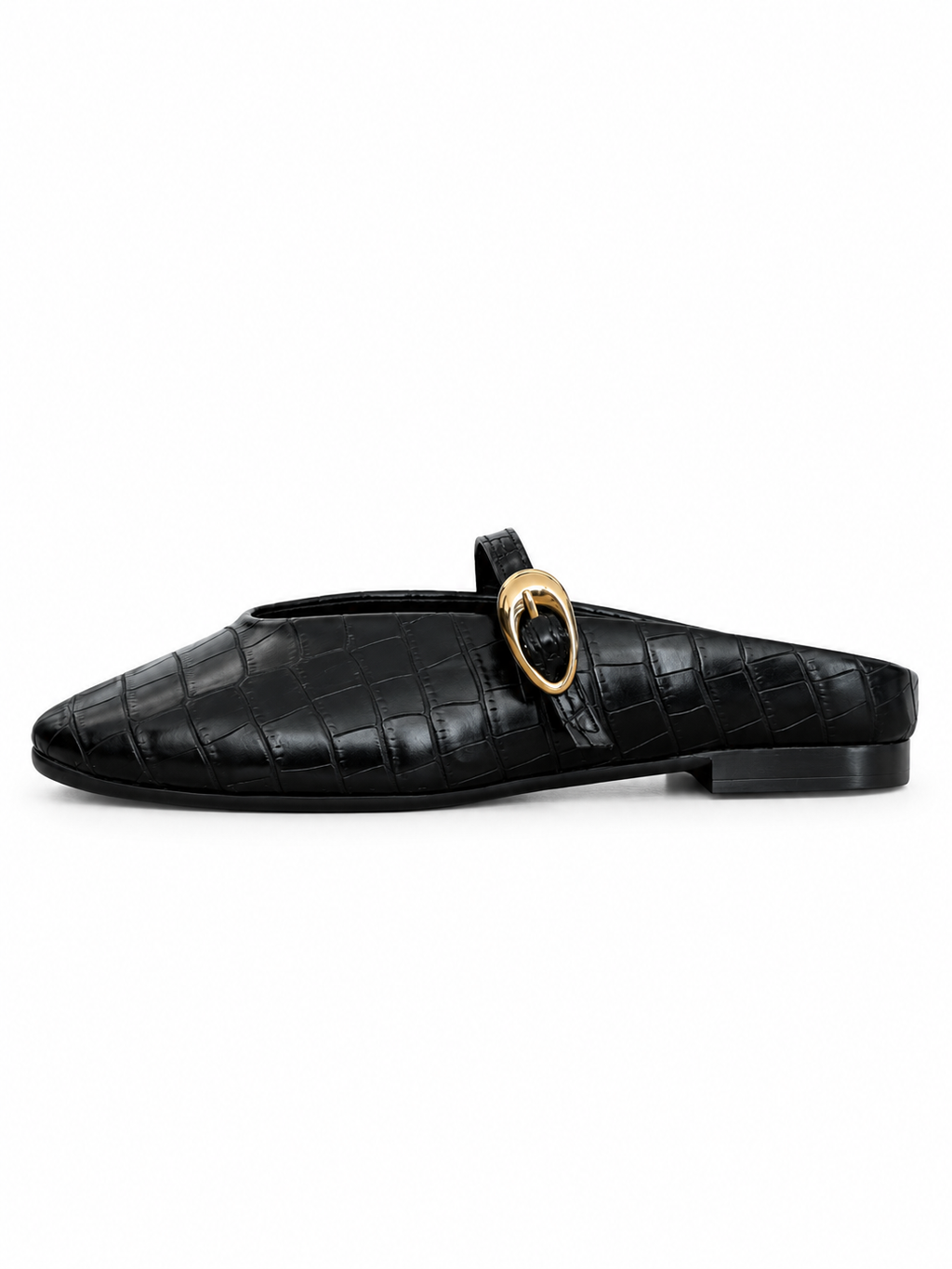 EVA COCO MULE -  Flats Mary Jane Punta Cuadrada Textura cocodrilo negro