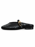 EVA COCO MULE -  Flats Mary Jane Punta Cuadrada Textura cocodrilo negro