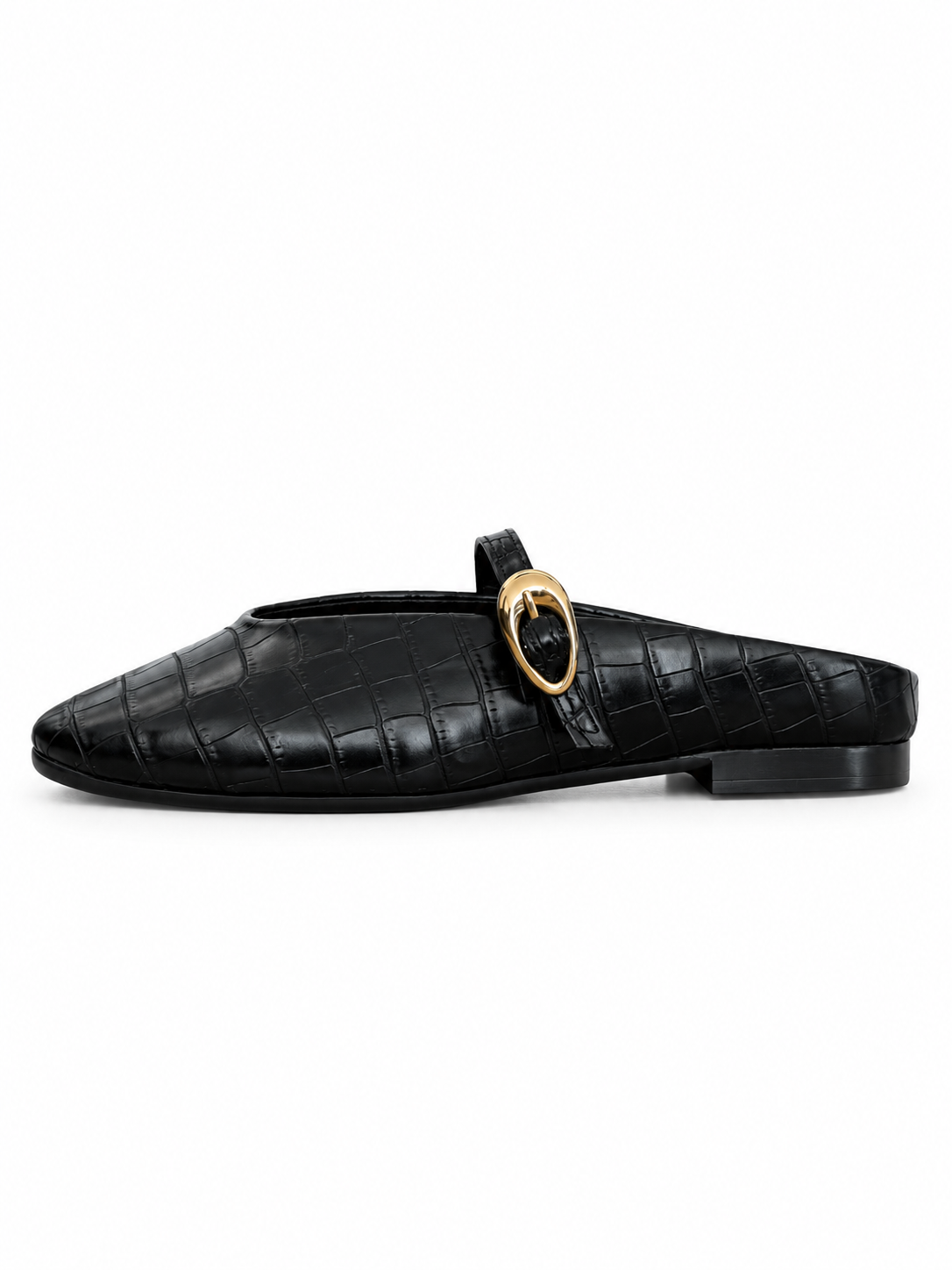 EVA COCO MULE -  Flats Mary Jane Punta Cuadrada Textura cocodrilo negro