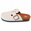 Bricket Marfil – Zuecos Destalonados de Gamuza Beige con Hebilla