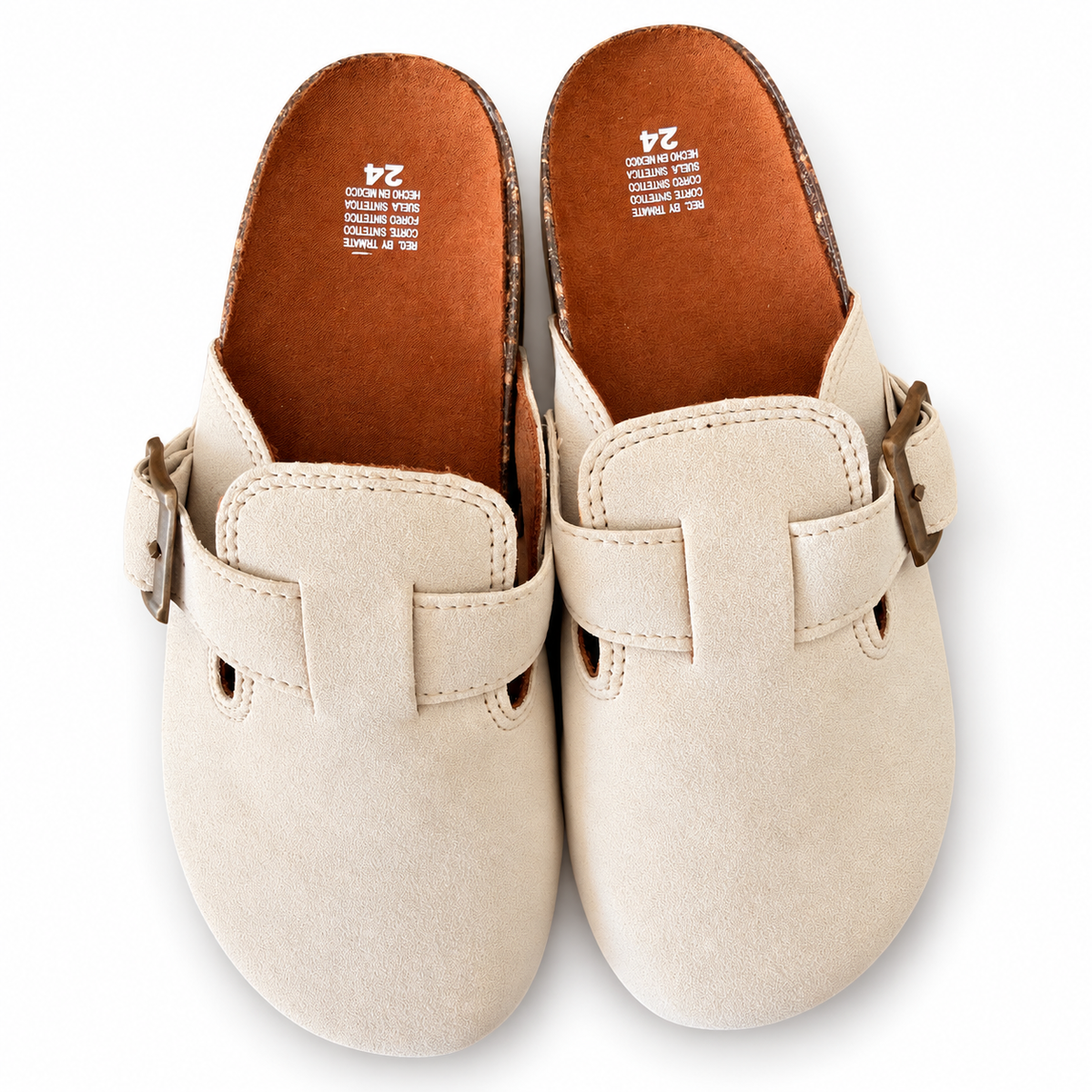 Bricket Marfil – Zuecos Destalonados de Gamuza Beige con Hebilla