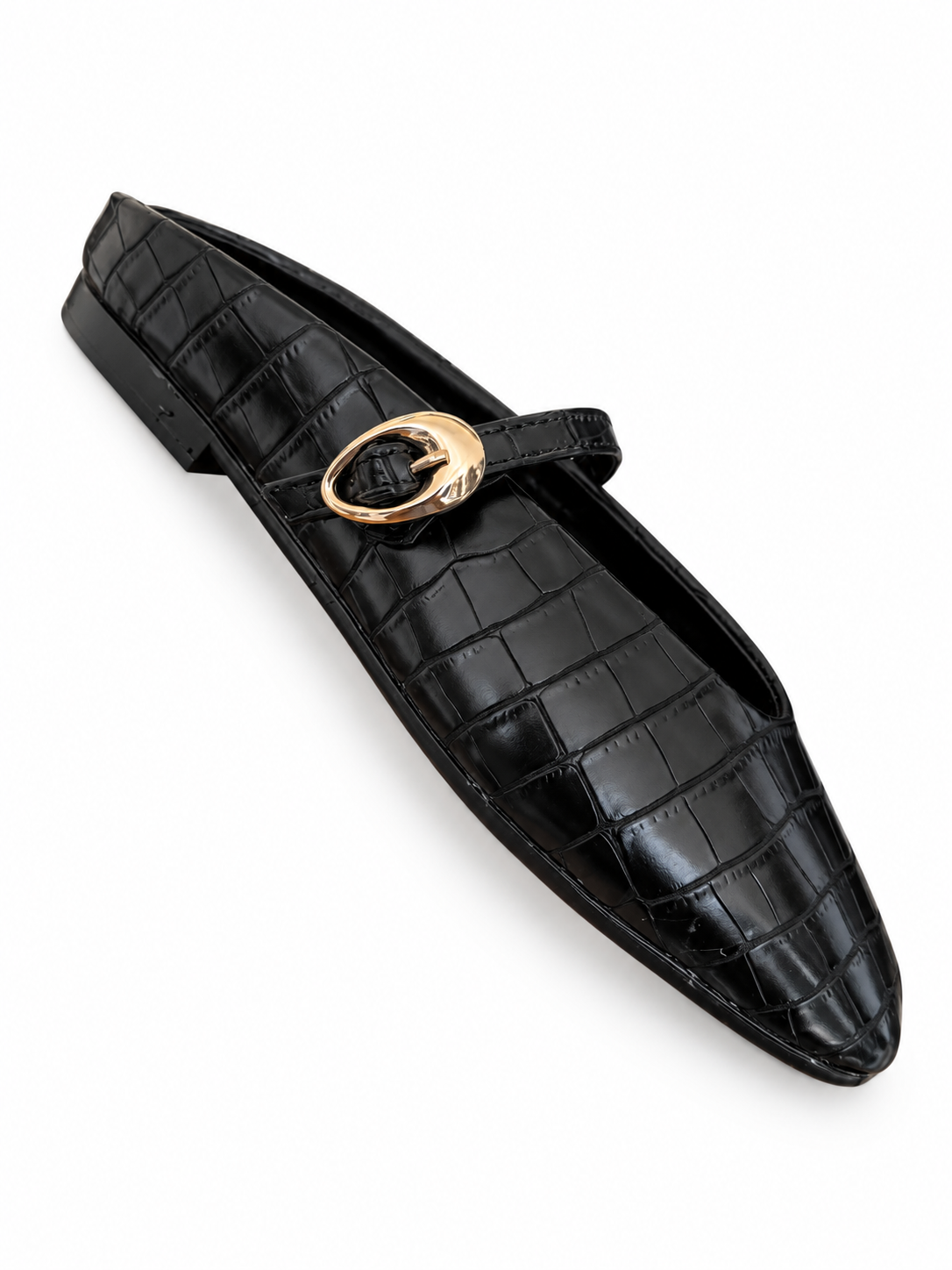 EVA COCO MULE -  Flats Mary Jane Punta Cuadrada Textura cocodrilo negro