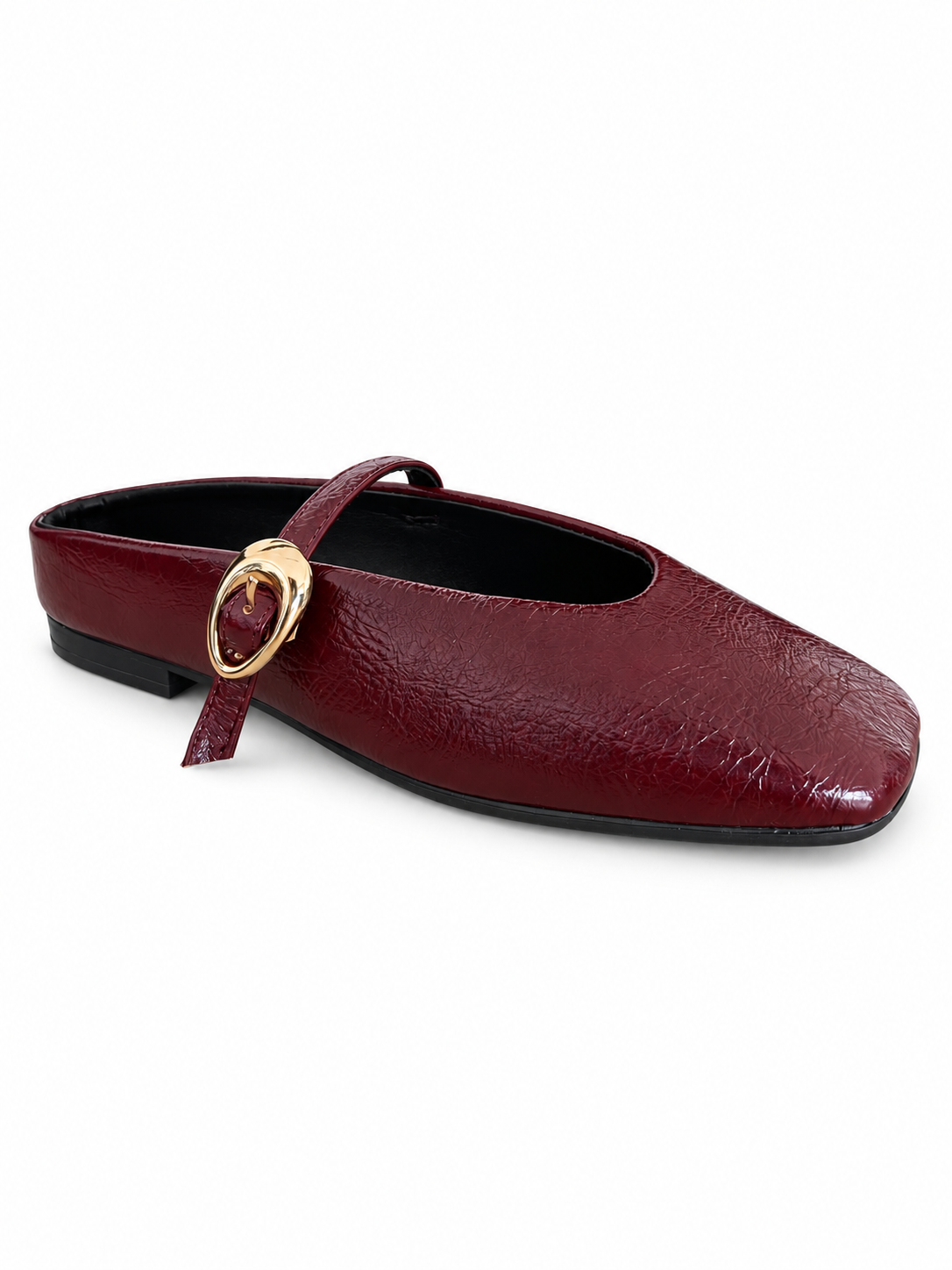 EVA MULE- Flats vino Mary Jane Punta Cuadrada