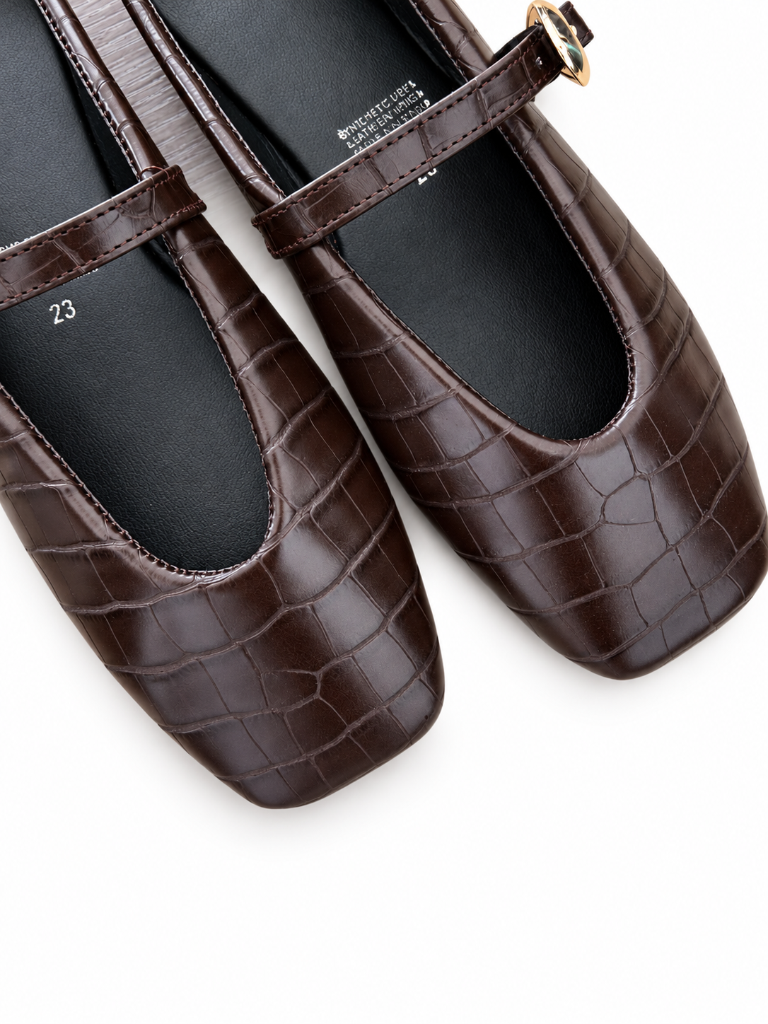 EVA COCO MULE -  Flats Mary Jane Punta Cuadrada Textura cocodrilo chocolate
